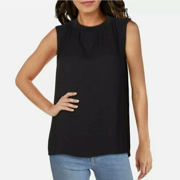 Alfani Medium Black Crewneck Blouse Sleeveless Low Mock Neck Business Casual NEW - Picture 1 of 9